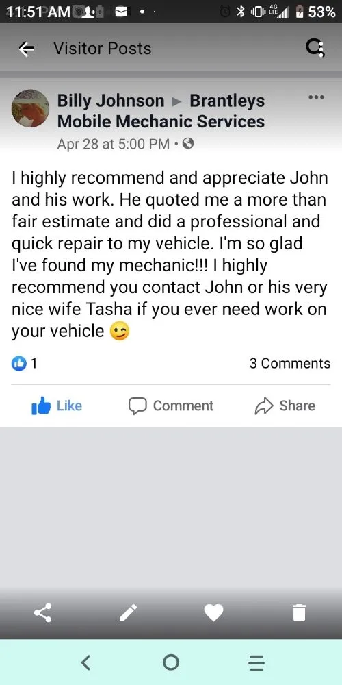 Slide of Brantleys Mobile Mechanic Service