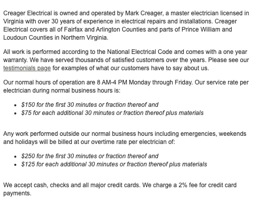 Slide of Creager Electrical Services