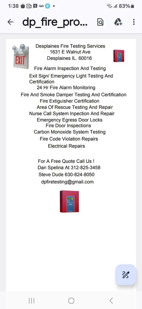 Slide of Desplaines Fire Testing Services