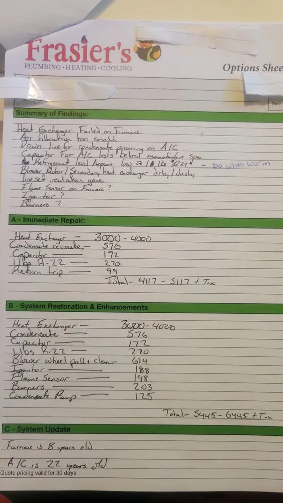 Slide of Frasier's Plumbing, Heating, & Cooling