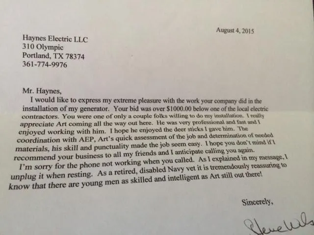 Slide of Haynes Electric