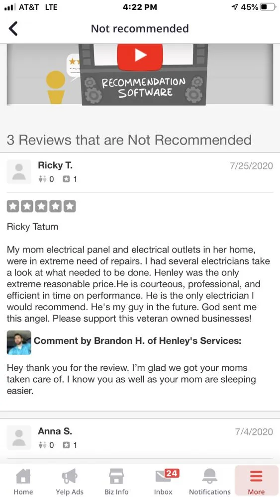 Slide of Henley's Services