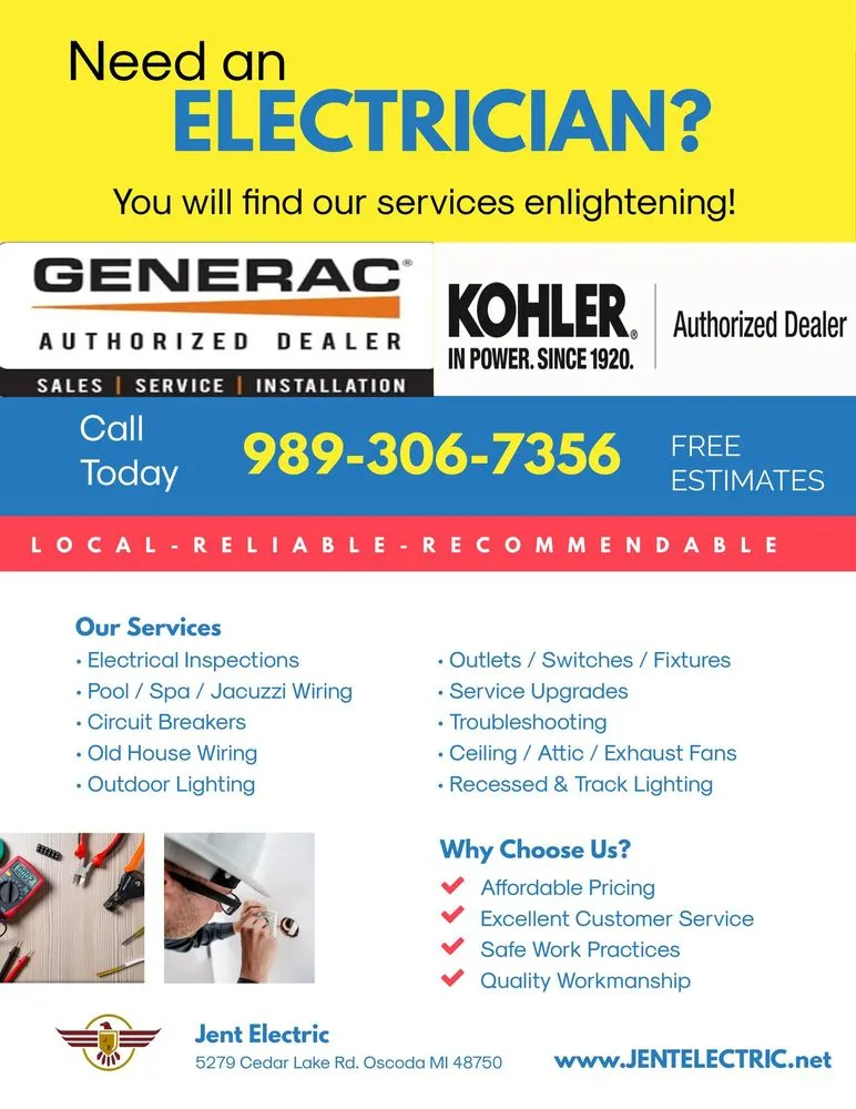Certified outlet and switch repair experts serving Mikado, MI - Jent Electric