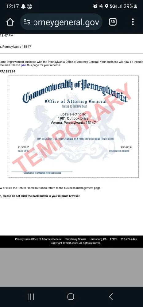 Slide of Joe’s Electric