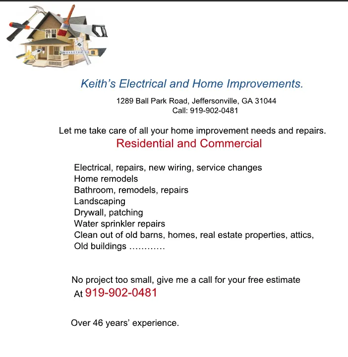 Expert electrician providing emergency electrical service in Jeffersonville, GA - Keith's Electrical and Home Improvements