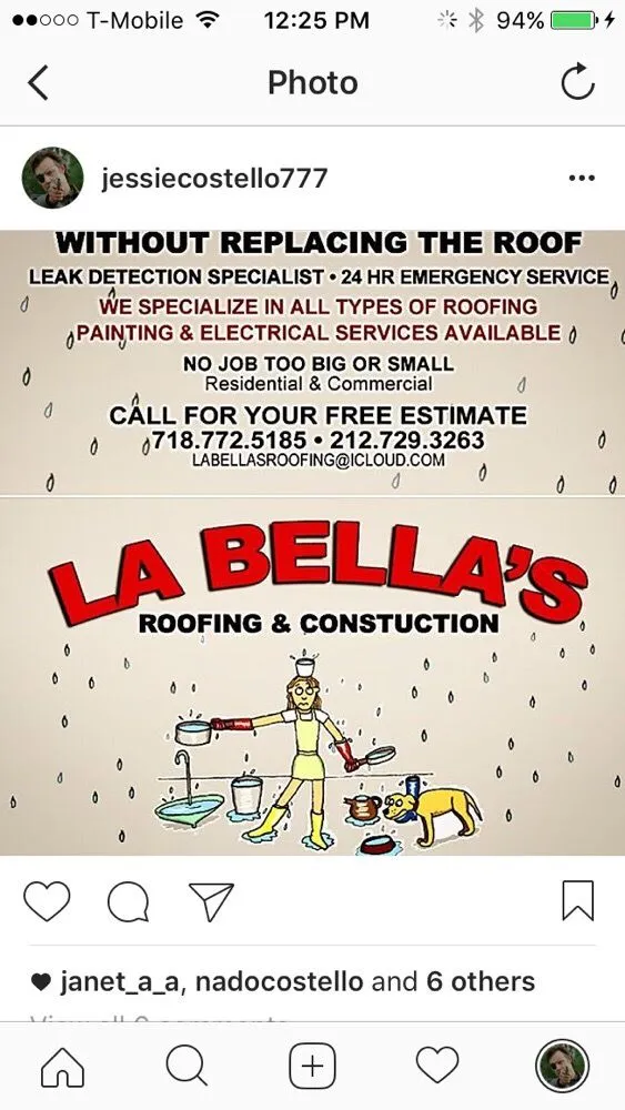 Slide of La-Bella's Roofing and Construction