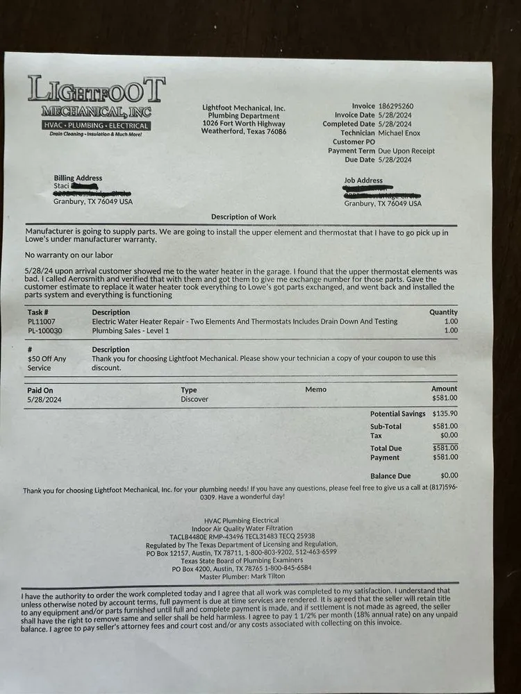 Slide of Lightfoot Plumbing, Heating, Air & Electrical