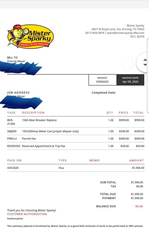 Slide of Mister Sparky Electrician Fort Worth