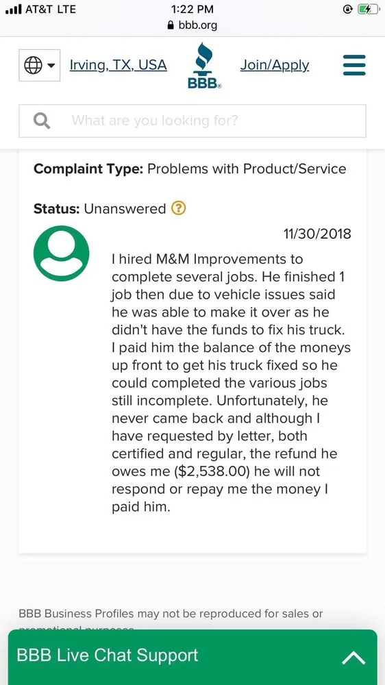 Slide of M&M Improvements