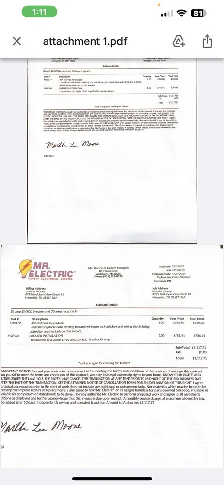 Certified outlet and switch repair in ,  by Mr. Electric of Eastern Memphis