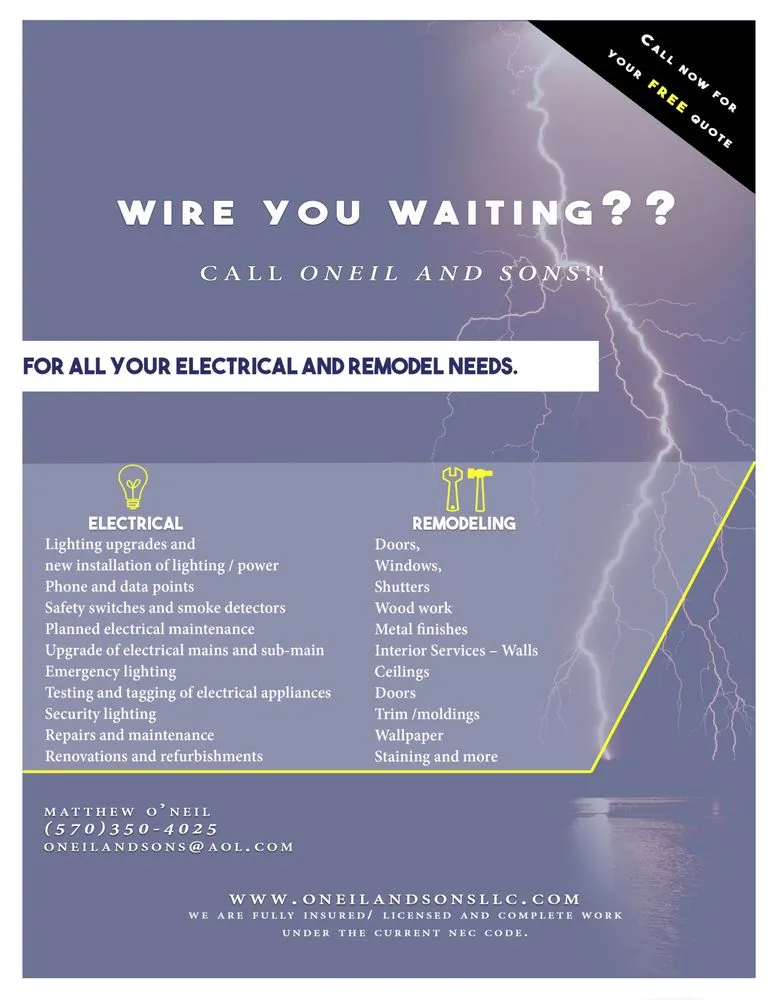 Reliable electrician providing lighting installation in Kunkletown, PA - O'Neil & Sons