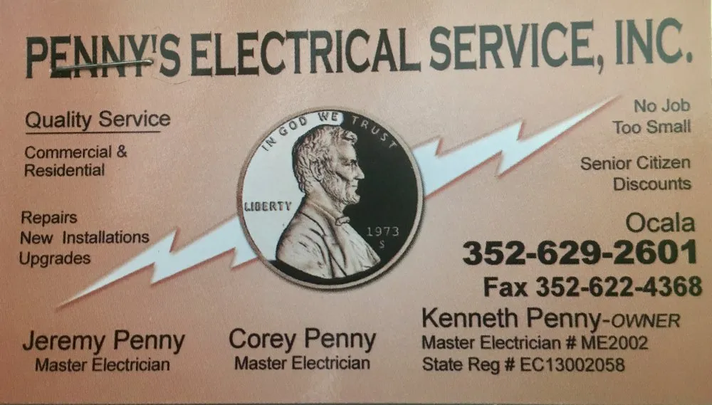Emergency wiring installation experts serving Anthony, FL - Penny's Electrical Svc