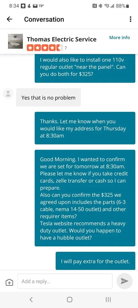 Slide of Thomas Electric Service 