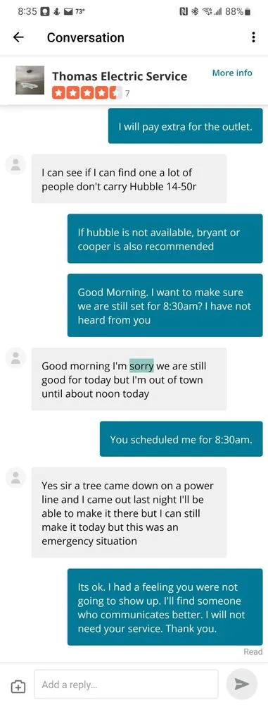 Slide of Thomas Electric Service 