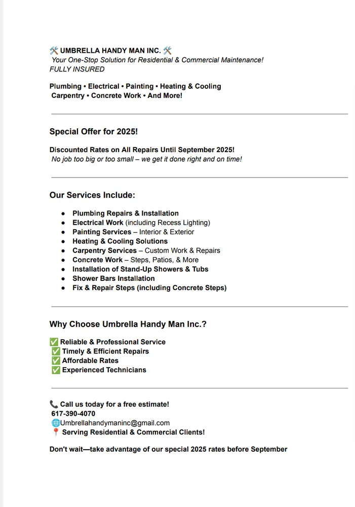 Slide of Umbrella handyman services